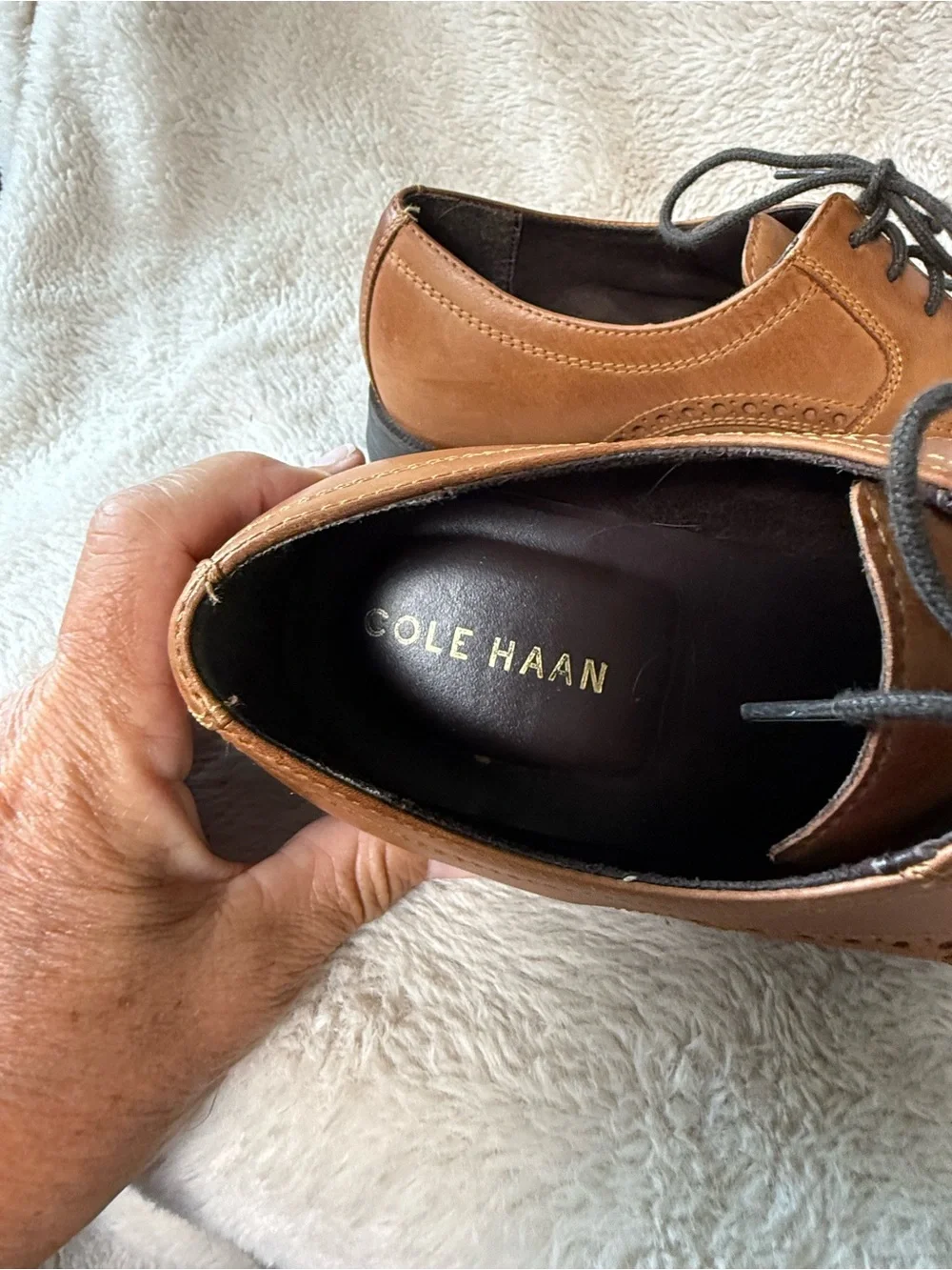 Men's Cole Haan Dustin Cap Brogue II Brown Cognac Leather Shoes Oxfords Sz 8.5